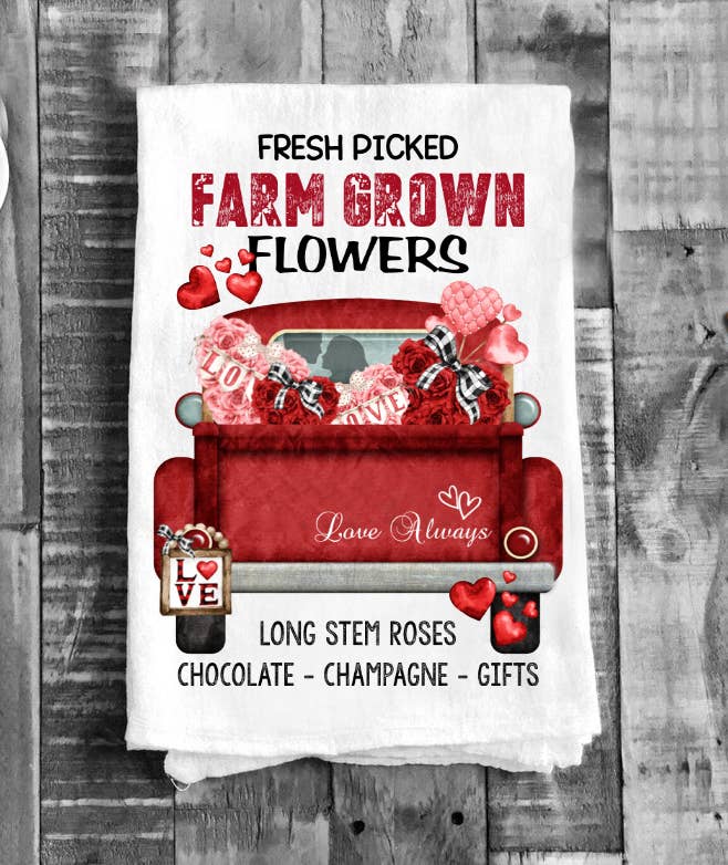 Valentine Red Pick Up Truck Flour Sack Cotton Tea Towels