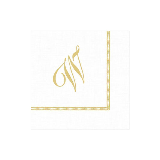 W Hemstitch Script Single Initial Paper Cocktail Napkins - 20 Per Package