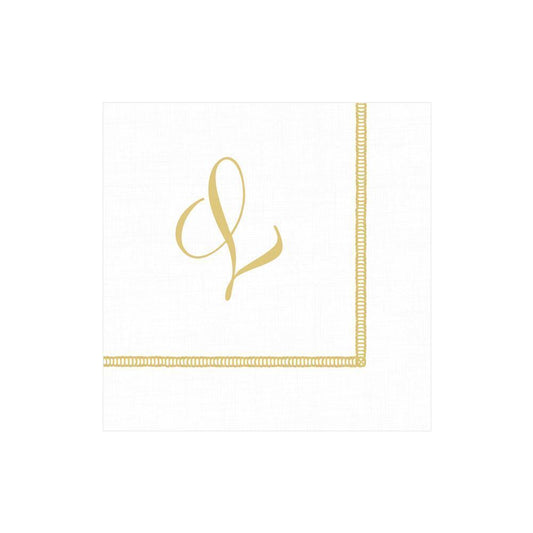 L Hemstitch Script Single Initial Paper Cocktail Napkins - 20 Per Package
