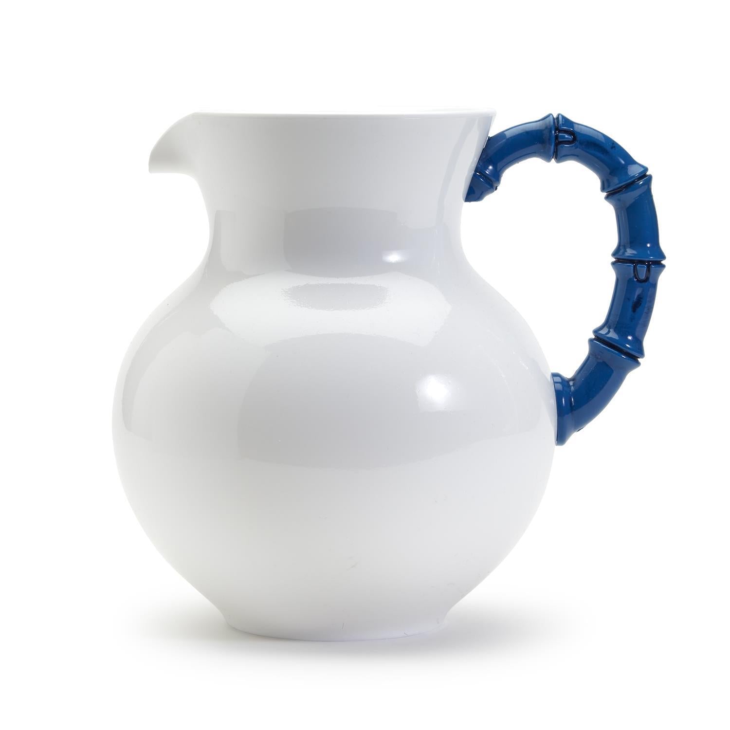 Blue Bamboo Touch Beverage Pitcher with Bamboo Design Handle