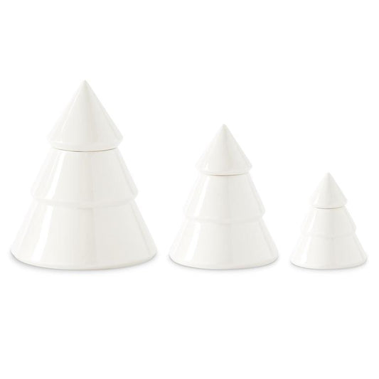 Medium White Ceramic Lidded Christmas Tree Containers