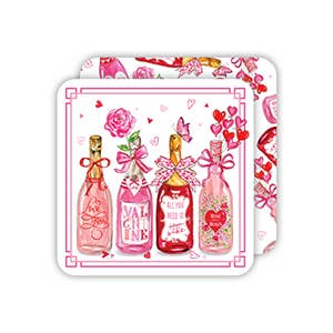 Handpainted Valentine Bottles Square Coaster
