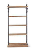 74 Inch 5 Tier Dark Metal w/Fir Wood Shelf