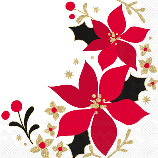 Merry Christmas Poinsettia Christmas Paper Cocktail Napkin