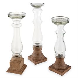 Glass and Wood Candlestick - Medium