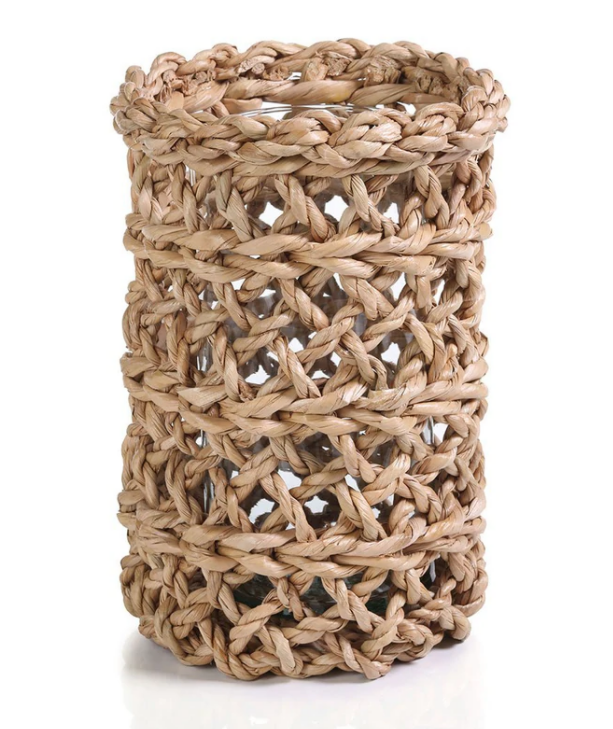 Seagrass Open Weave Hurricane with Glass Insert - Large