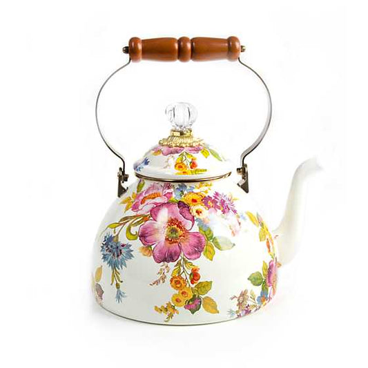 White Flower Market 3 Quart Tea Kettle