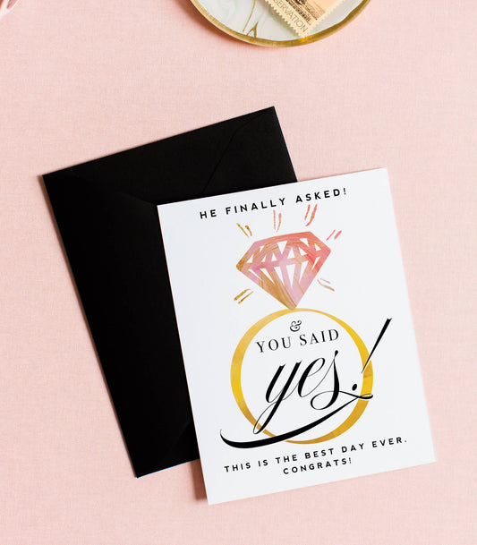 "He Finally Asked" - Funny Wedding Ring Engagement Card