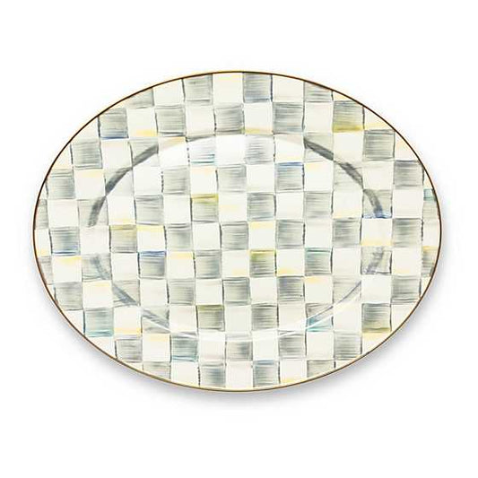 Sterling Check Enamel Oval Platter - Large