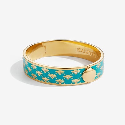 Bee Sparkle Trellis Turquoise Gold Hinged Bangle