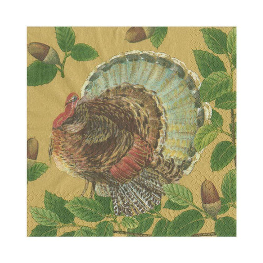 Turkey and Acorns Paper Luncheon Napkins in Gold - 20 Per Package