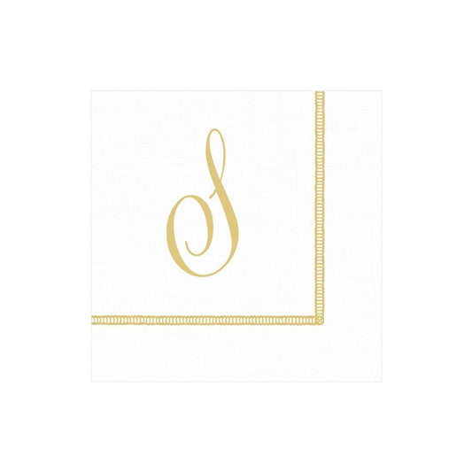 S Hemstitch Script Single Initial Paper Cocktail Napkins - 20 Per Package