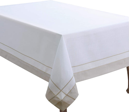 Natural Banded Border Tablecloth