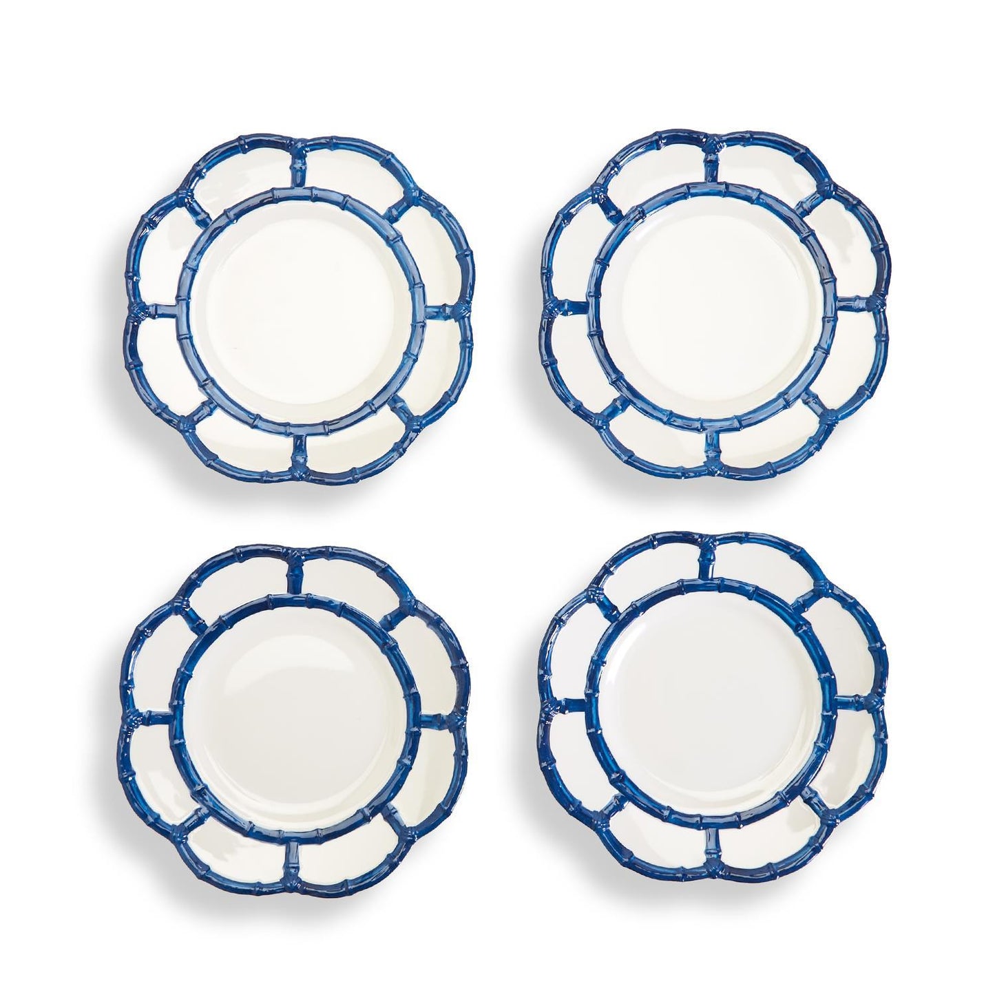 Blue Bamboo Set of 4 Dinner Plates with Bamboo Rim