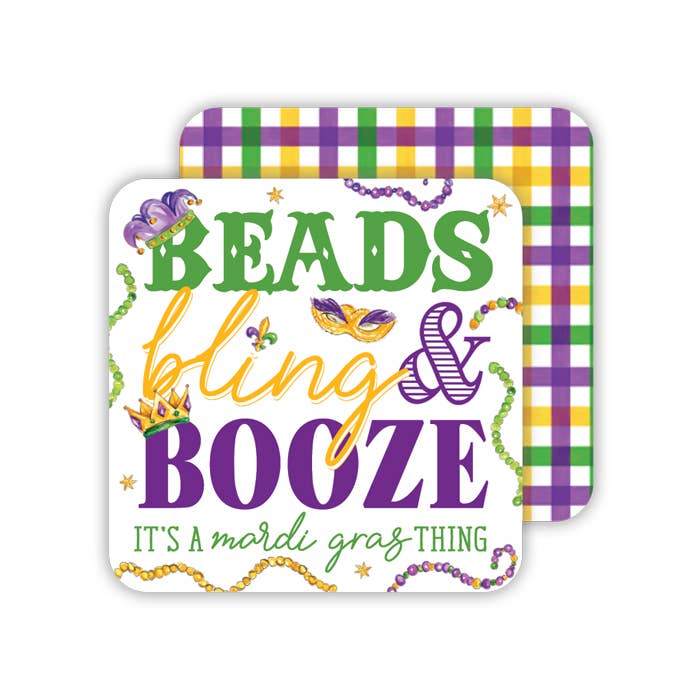 Handpainted Beads Bling & Booze Square Coaster