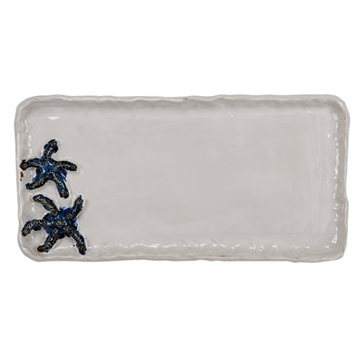 White & Blue Star Fish Plate Large