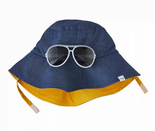 Toddler Blue Color block Sun Hat and Sunglass Set