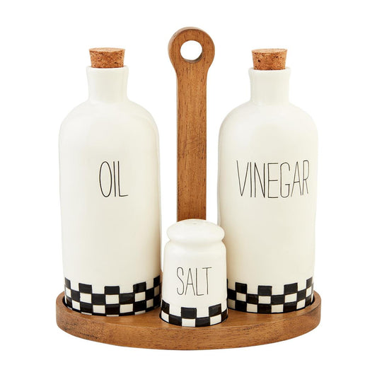 Checkered Oil & Vinegar Caddy Set