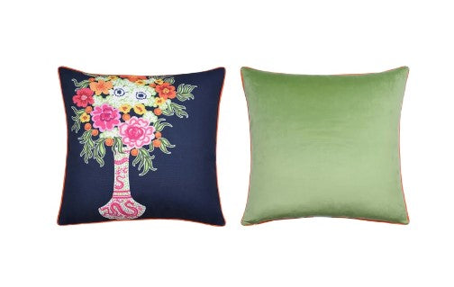 Double Sided Pillow Floral Print and Green Velvet Pillow 24in X 24in