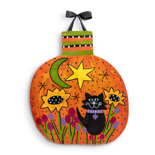 Pumpkin & Black Cat Door Hanger