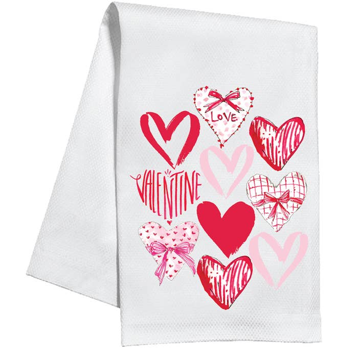 Graphic Red and Pink Hearts Kitchen Towel