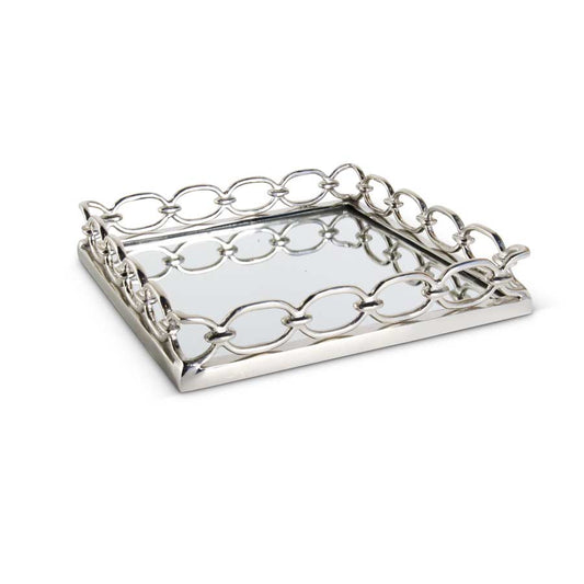 Silver Link Edge Mirrored Tray, 18.5in