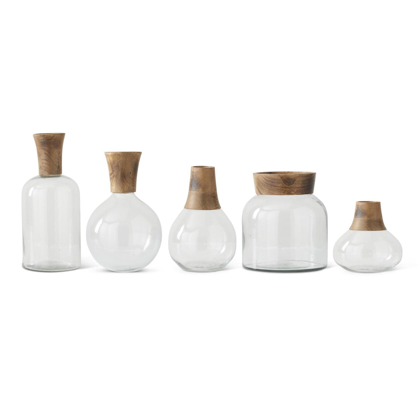 Small Glass and Wood Vases