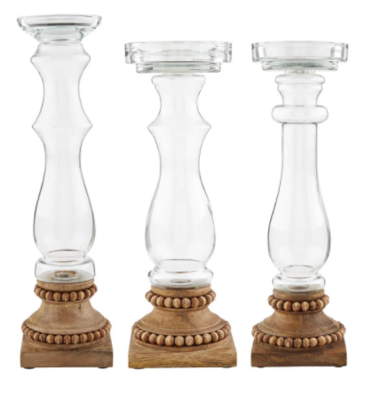 Glass & Beaded Wood Candlesticks