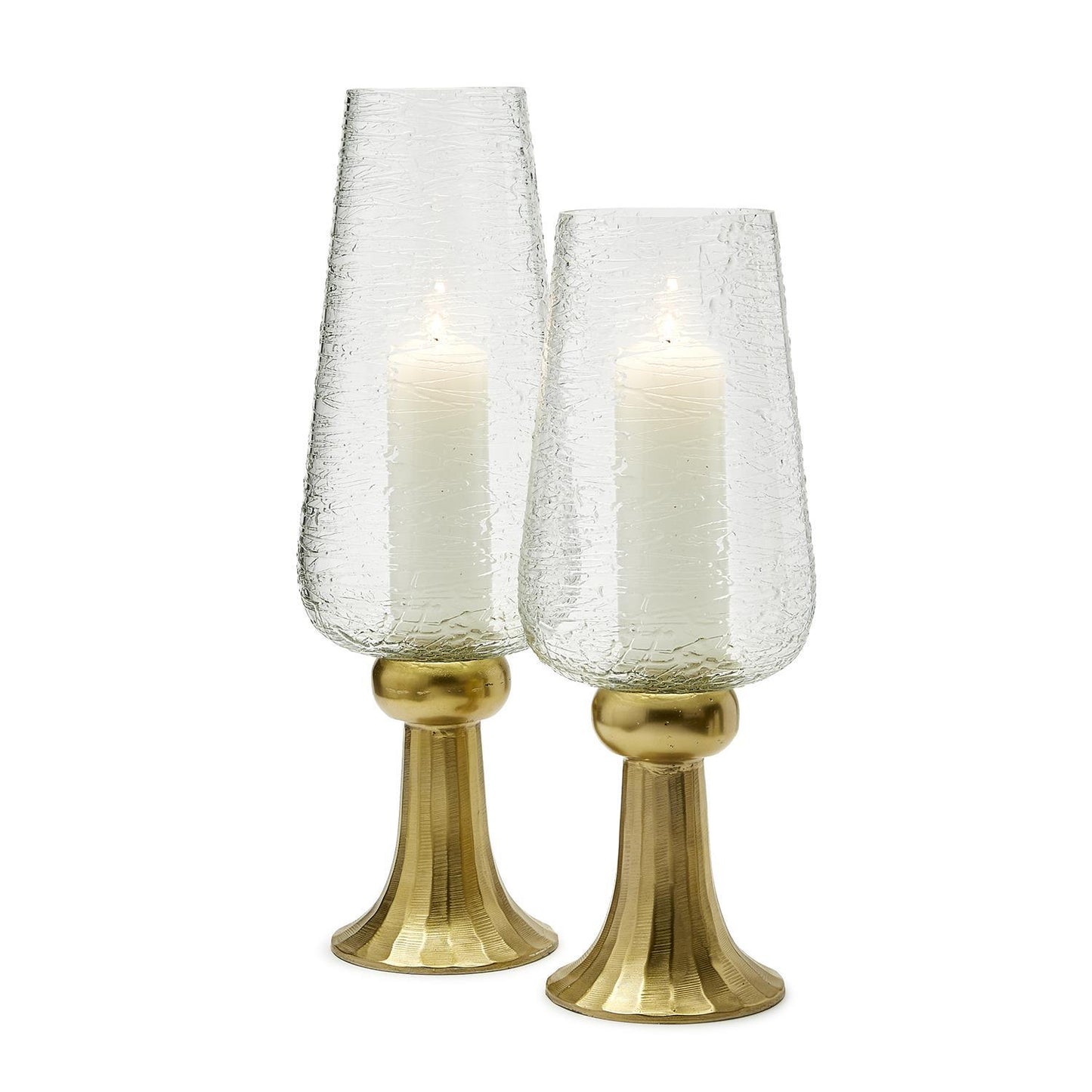 Highlights Small Glass Candleholder with Icicle Effect on Golden Etched Base - Recycled Aluminum/Glass