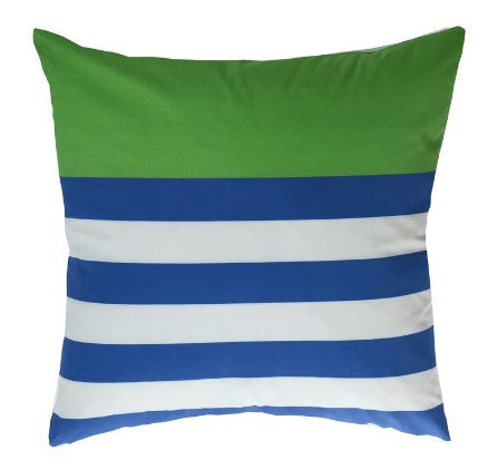 Duck Cloth Pillow with Blue and White Stripe and Solid Green Printing | 24in