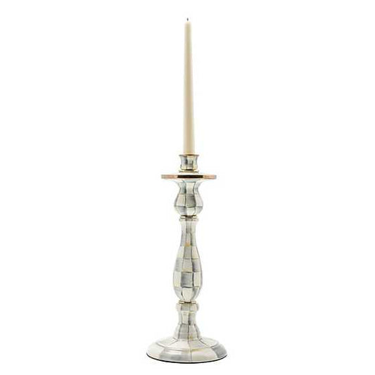 Sterling Check Large Enamel Candlestick