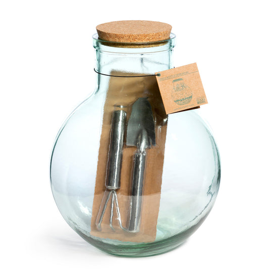 Glass Terrarium with Garden Tools, Small