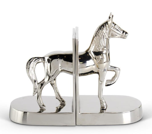 Polished Silver Metal Horse Bookends 10 Inch