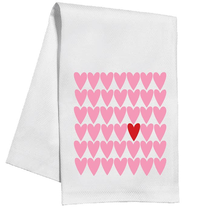 Pink Hearts, One Red Kitchen Towel