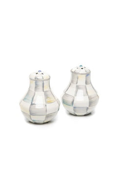 Sterling Check Enamel Salt & Pepper Shakers