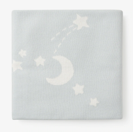 Pale Blue Celestial Wreath Cotton Knit Baby Blanket