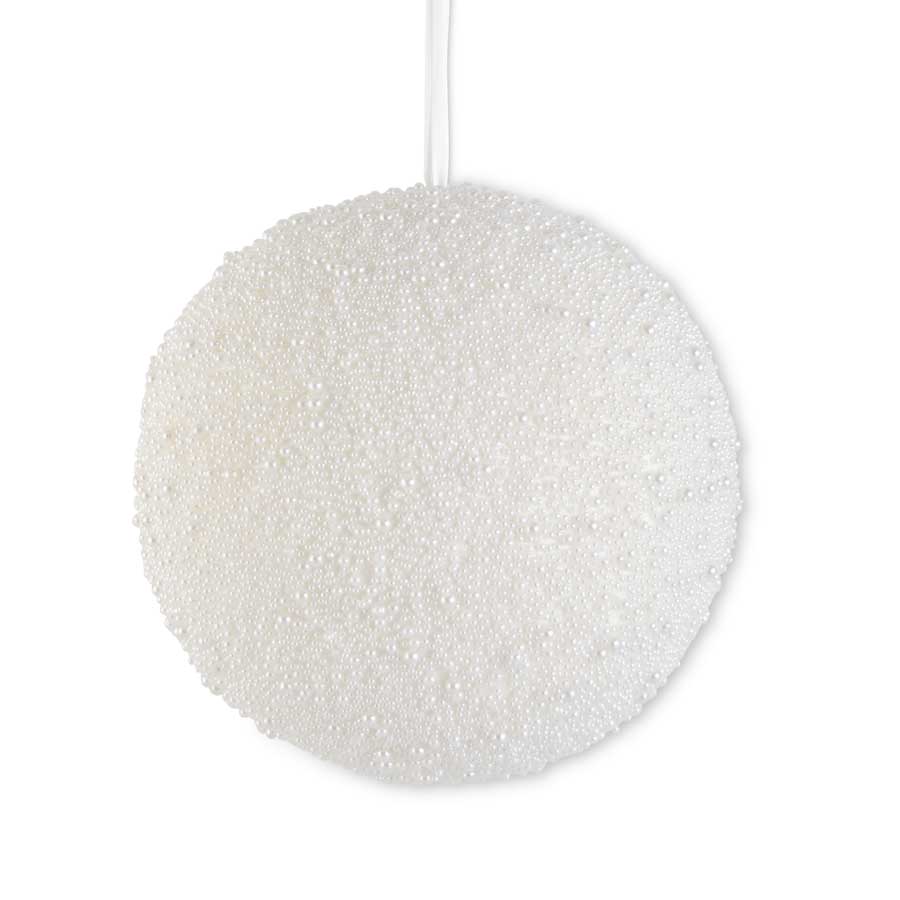 19.75 Inch Round White Pearl Beaded Ornament