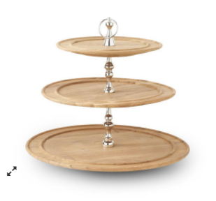 Natural Wood 3 Tier Stand w/Nickel Accent