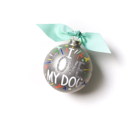 I Love My Dog Popper Glass Ornament