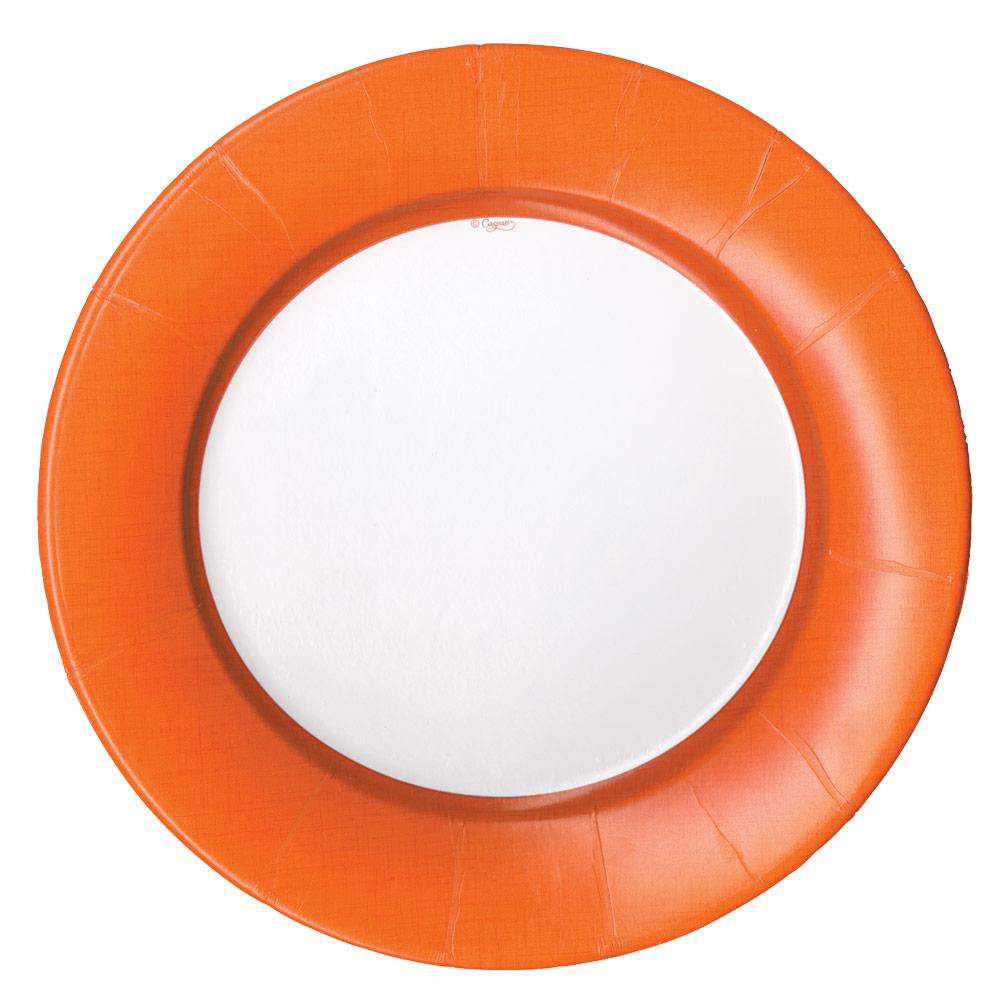 Linen Border Paper Dinner Plates in Deep Orange - 8 Per Package