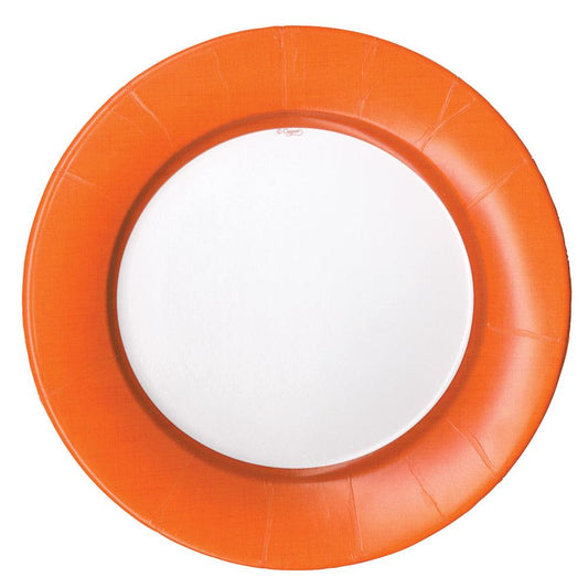 Linen Border Paper Dinner Plates in Deep Orange - 8 Per Package