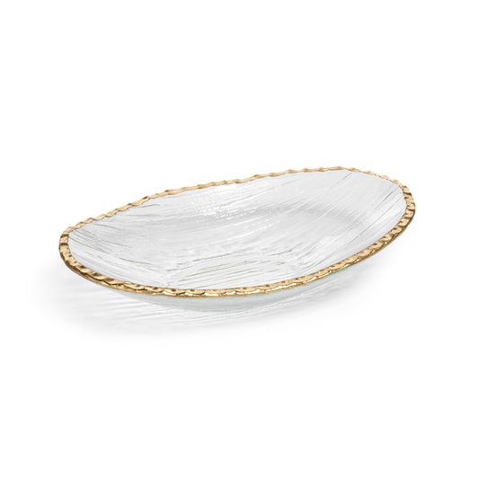 Clear Textured Bowl with Jagged Gold Rim Large