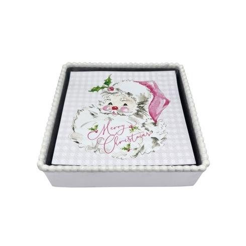 Pink Santa White Beaded Napkin Box