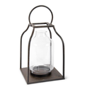 Speckled Bronze Metal Trapezoid Lantern w/ Glass Hurricane 18 Inch