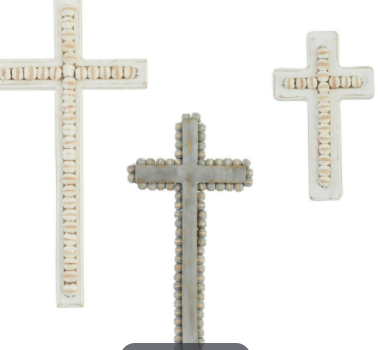 Small White Beaded Wood Cross