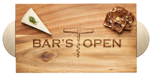 Modern Acacia Rectangle w/ Gold Handle Bars Open