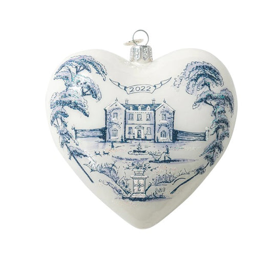 Country Estate Heart Dated Glass Ornament - Delft