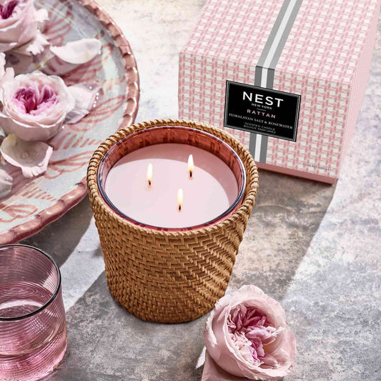 Rattan Himalayan Salt & Rosewater 3 Wick Candle