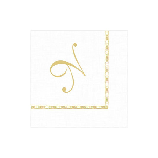 N Hemstitch Script Single Initial Paper Cocktail Napkins - 20 Per Package