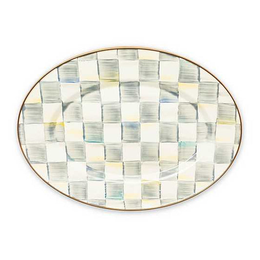 Sterling Check Enamel Oval Platter - Small